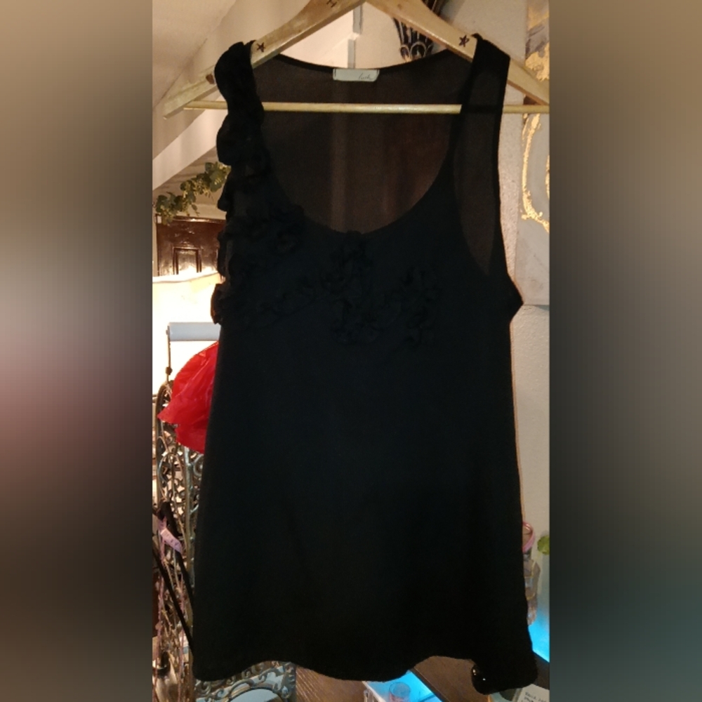 Lush Ruffled Embellished Black Blouse
